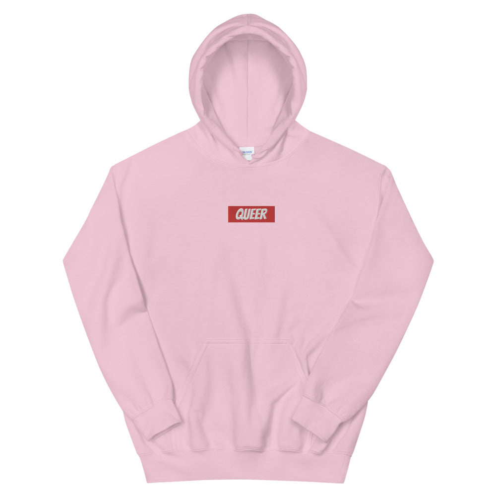 QUEER Box Logo - Hooded Sweatshirt (Embroidered)