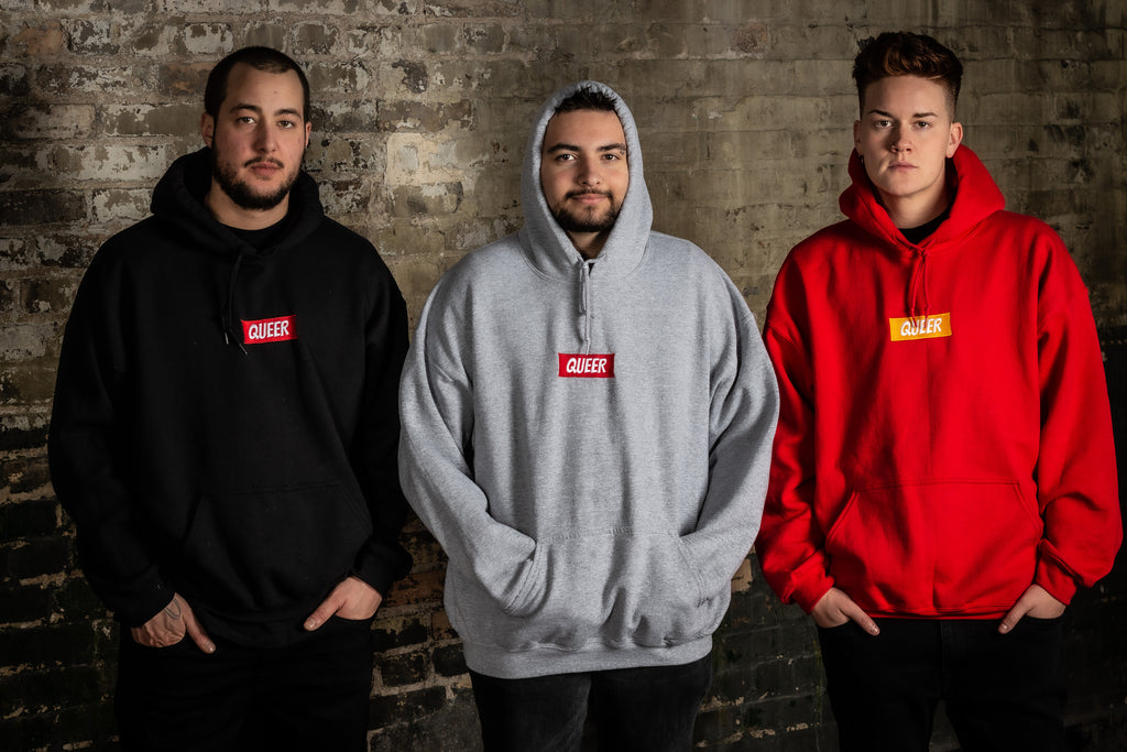 get your joey apparel embroidered hoodie, red, grey, black