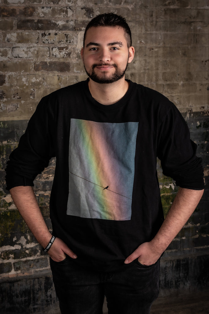 Joey Crew hayden wearing a bird on the wire t-shirt in black