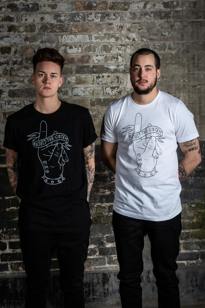 get your joey apparel reject the cistem black and white outline t-shirts