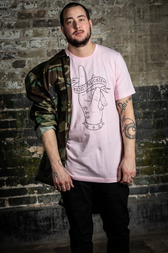 get your joey apparel ro walker black outline reject the cistem t-shirt pink