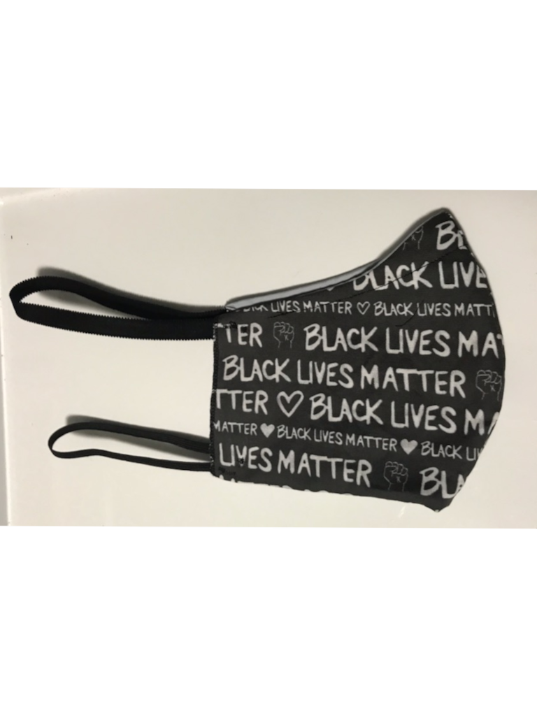 BLM- "Black Lives Matter" and raised fists repeat on  a black background.© Winnie & Peach