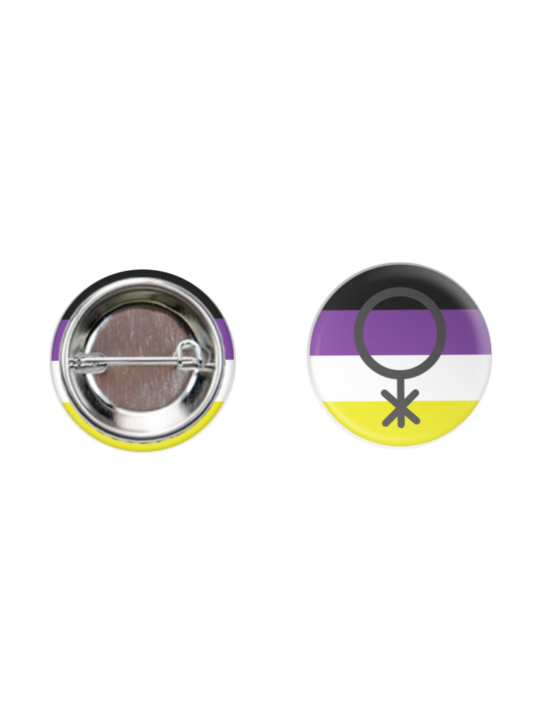 Pin with the updated nonbinary symbol over the nonbinary flag