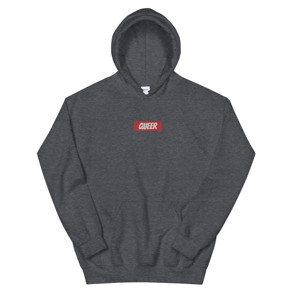 QUEER Box Logo - Hooded Sweatshirt (Embroidered)