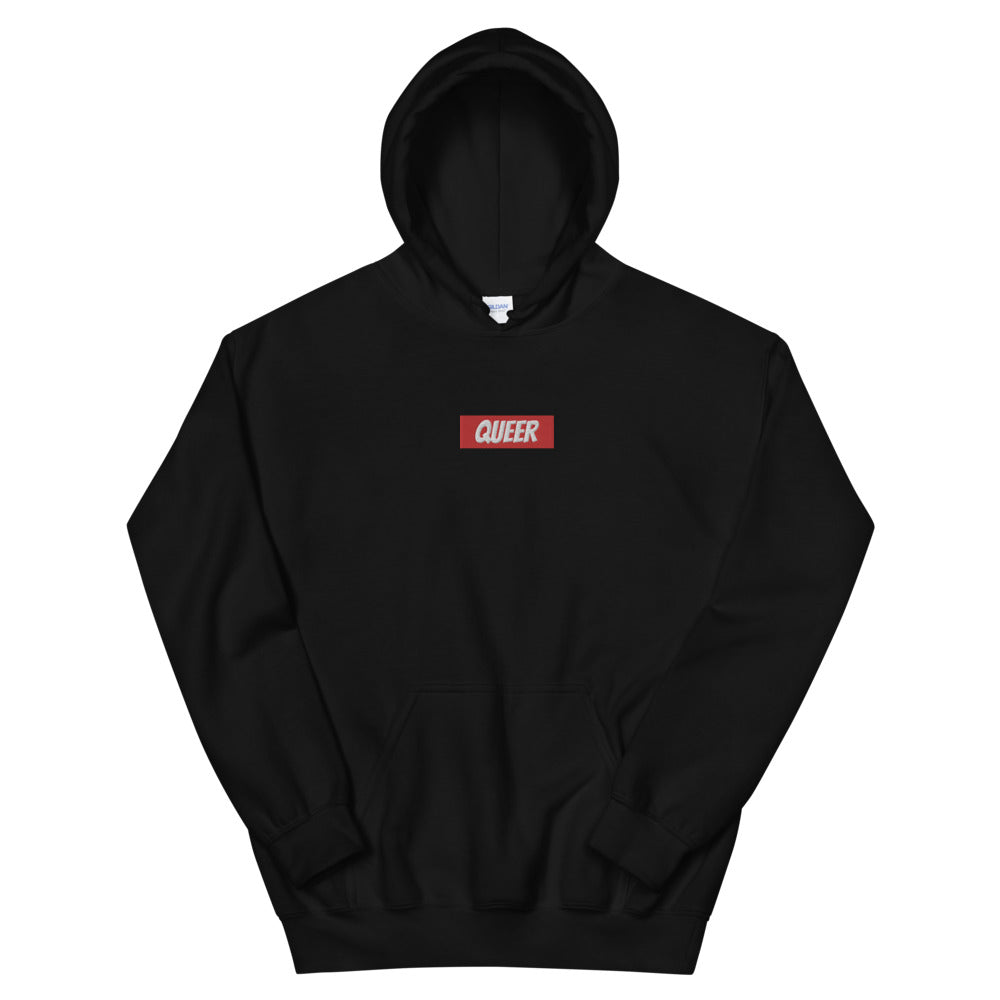 QUEER Box Logo - Hooded Sweatshirt (Embroidered)